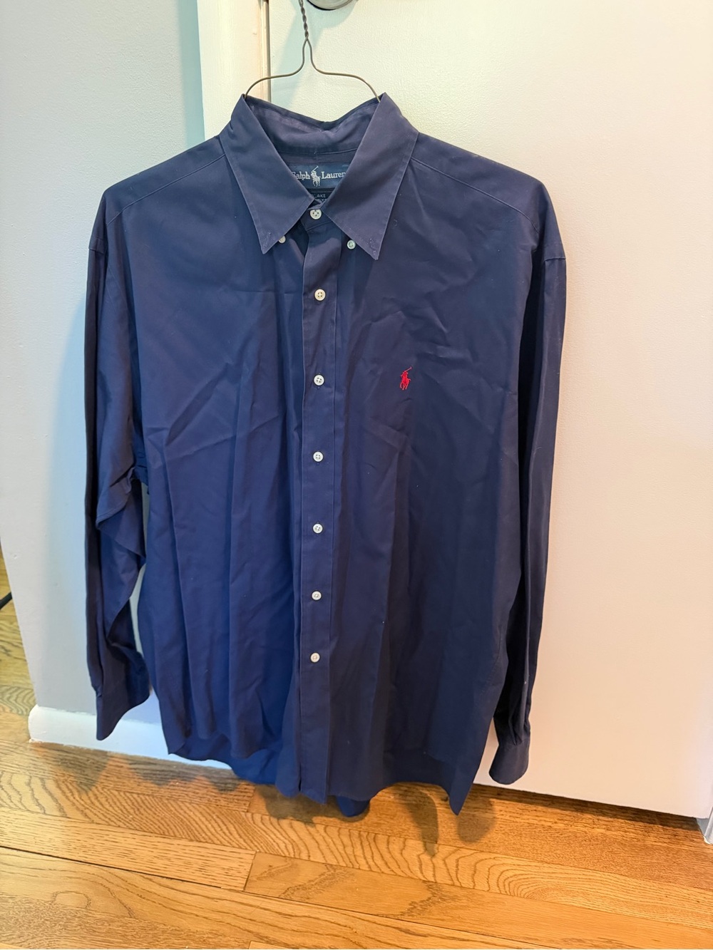 Ralph Lauren Navy Long-Sleeve Button-Down Shirt with Red Pony